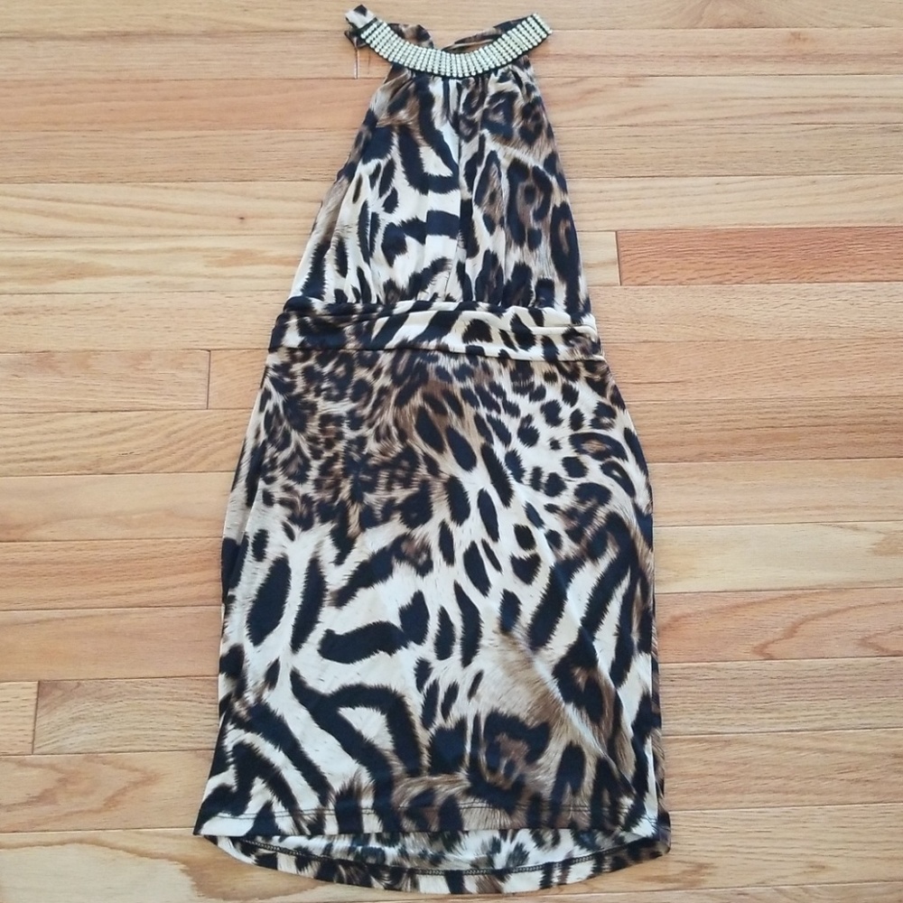 Halter cheetah print mini dress